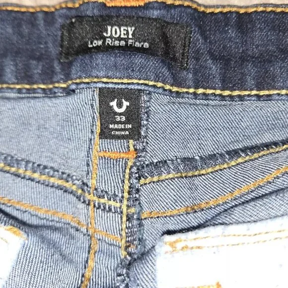 True Religion Joey Style Jeans 33 x 32 Low Rise Vintage Flare Dark Wash Pocket - Picture 8 of 8